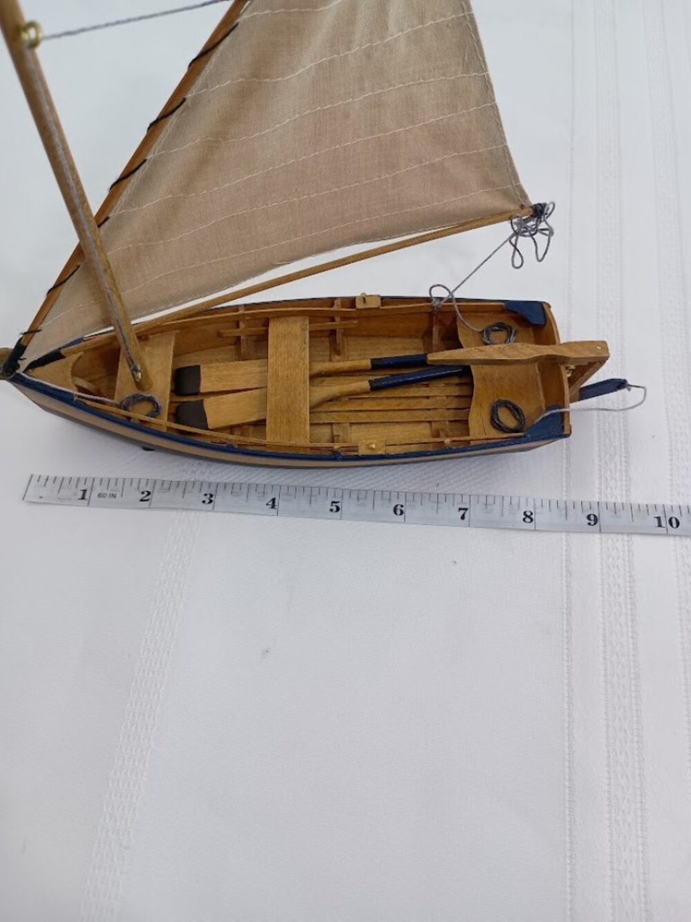Vintage Wooden Sailboat Model with Canvas Sail - Picture 7 of 8